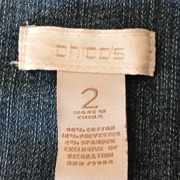 Chico's Jean Jacket 2 Large Chauncey Chain Fringe Open Front Cropped 3/4 Sleeves - Picture 11 of 11